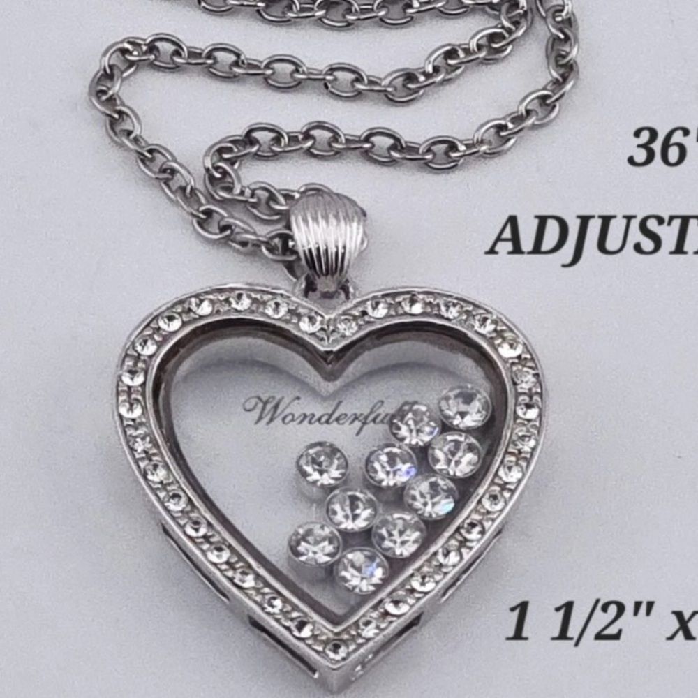 Silver Heart “Wonderful” Rhinestone Accent Necklace